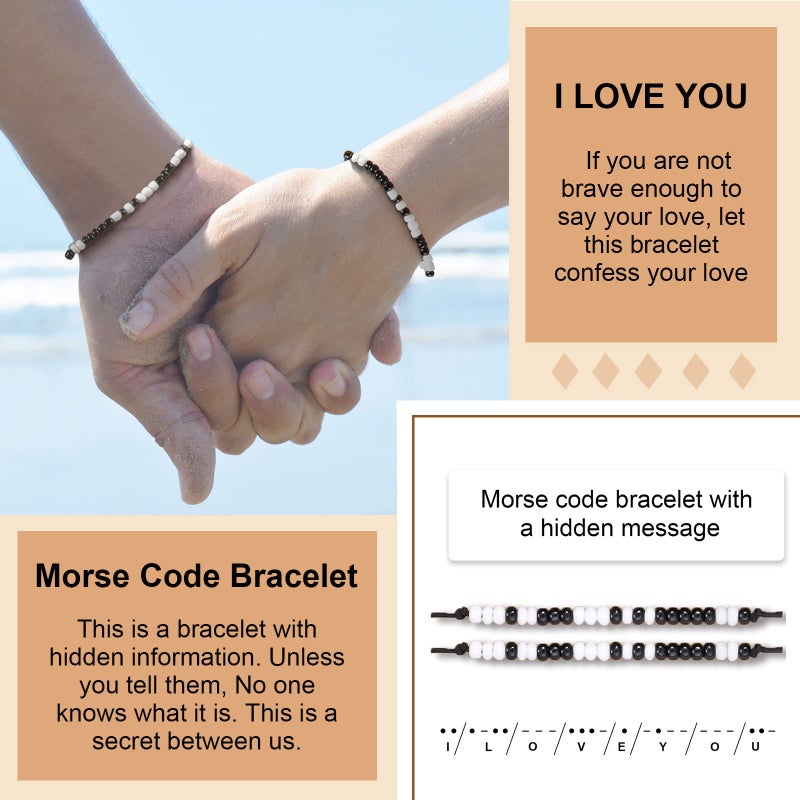 Desimtion Christmas Couples Bracelets I Love You Morse Code Matching Bracelets for Couples Gifts for Him and Her, Long Distance Relationship Gifts for Boyfriend and Girlfriend - Image 2